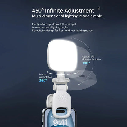 LED New Portable Selfie Fill Light Rechargeable 3 Modes Adjustable Brightness Clip On For Phone Laptop Tablet Meeting Make Up