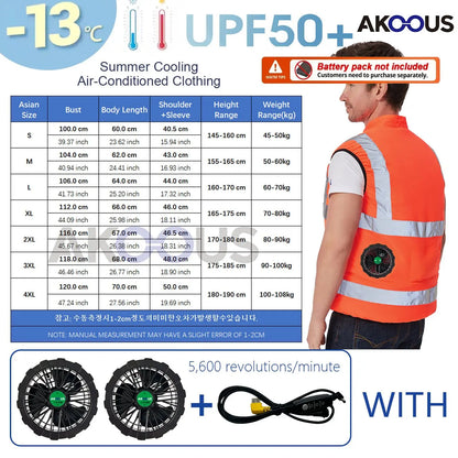 AKOOUS 6500 RPM 12V/5V USB 3-Fans Cooling Vest Air Conditioned Clothes Men Women Outdoor Work Fishing Body Cooling Jacket