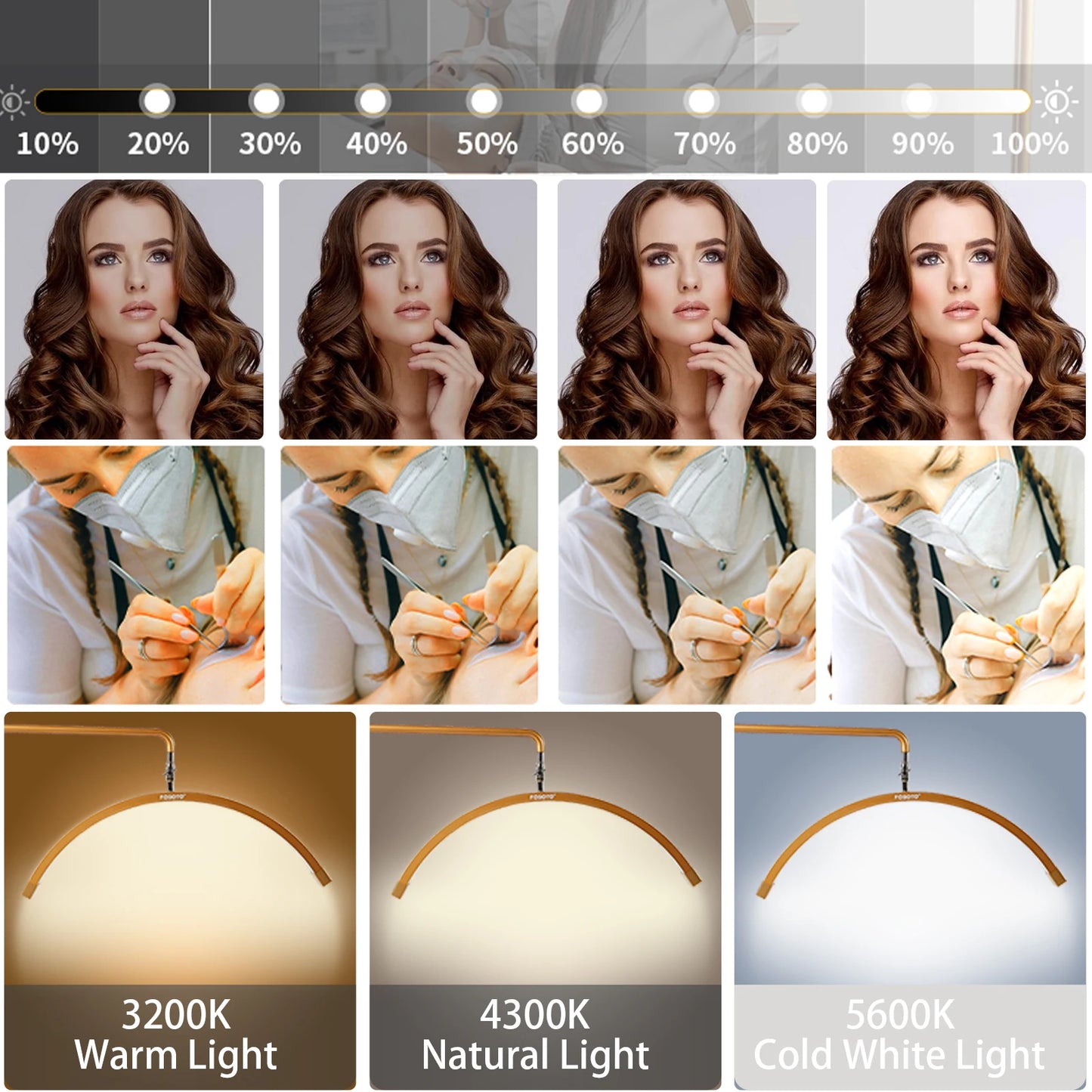 Fosoto Multiple Professional Half-Moon Light LED Lash Light  Ring Light For Makeup Beauty Salon Eyebrow Tattoo photography Video