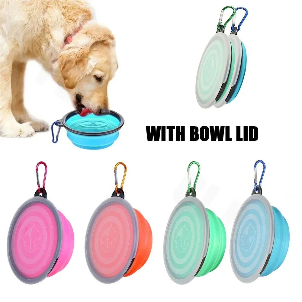 Pet Collapsible Black Frame Bowl Keychain Portable Travel Food Water Dish Dog Cat BPA Free Silicone Lightweight Pet Feeding Bowl