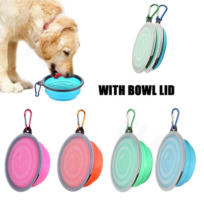 Pet Collapsible Black Frame Bowl Keychain Portable Travel Food Water Dish Dog Cat BPA Free Silicone Lightweight Pet Feeding Bowl