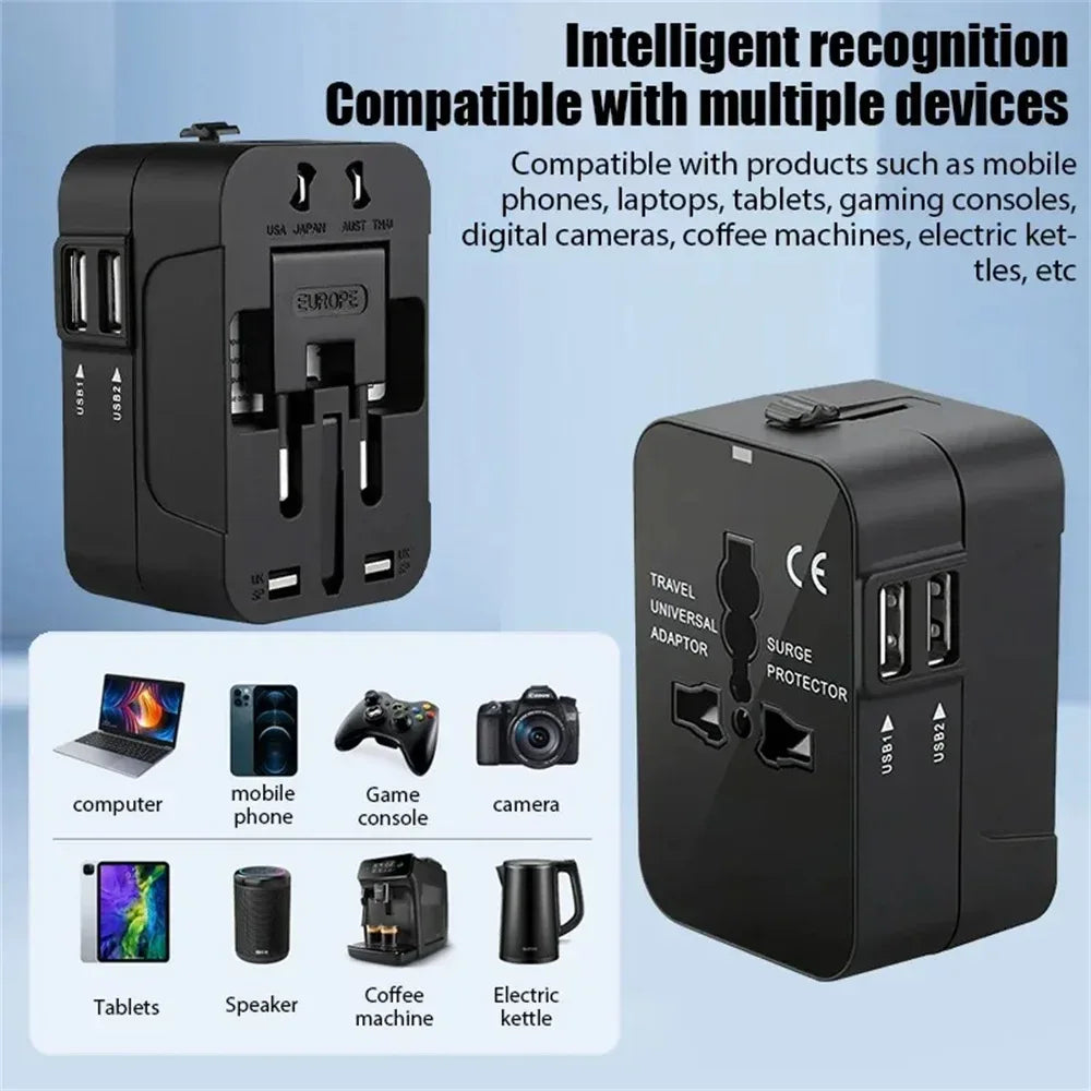 Universal Travel AC Power Adapter with Dual USB Ports EU US UK AU Outlet Converter Socket Plug Global Conversion Charger