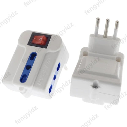 fengyidz 1PCS Italy Travel Plug Adapter  3 Ways Socket with Switch Multi Port Outlet Italian Standard