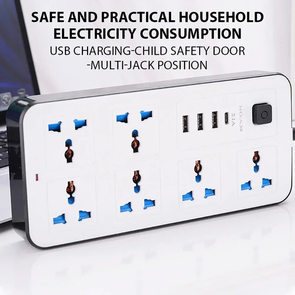 Universal Power Strip AC Outlet With Extension Cable Type C USB Ports Charger Electrical Socket For iPhone POCO Samsung Xiaomi