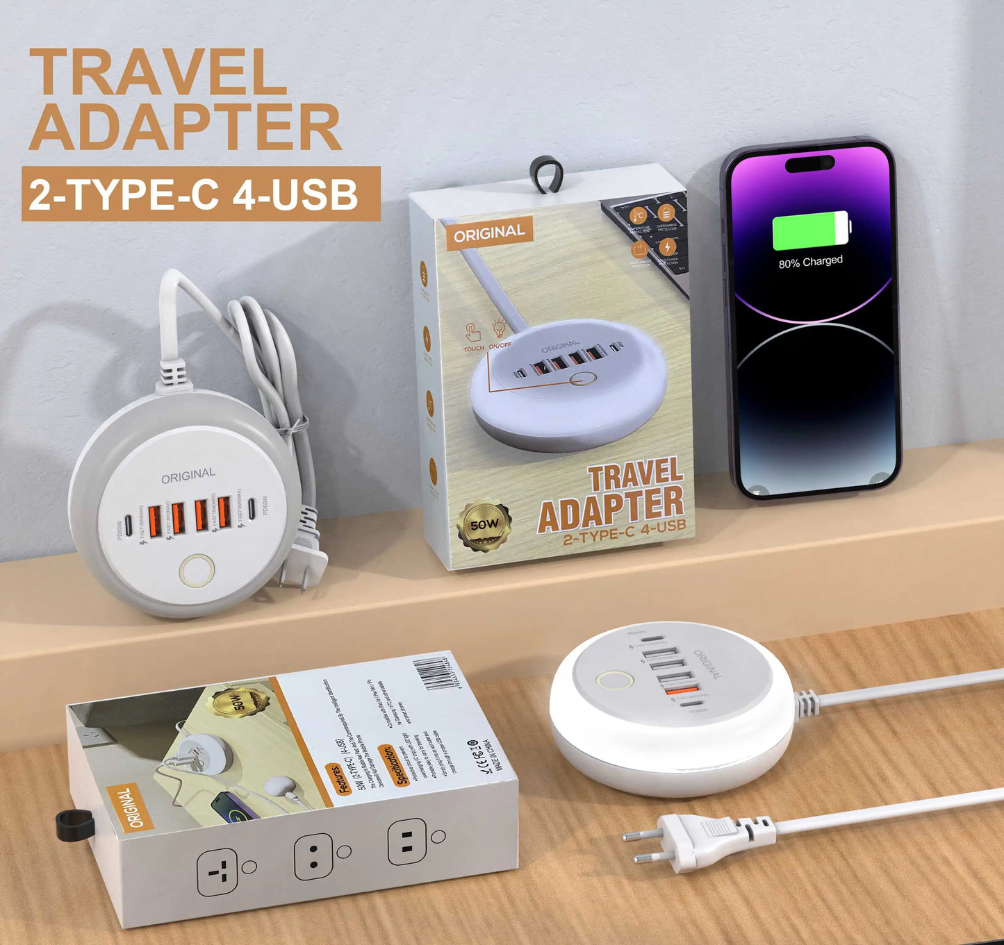 Multi Ports Charger PD 50W USB Type C Mobile Phone Power Adapter For iPhone Xiaomi Huawei Samsung USB Quick Charging Power Strip
