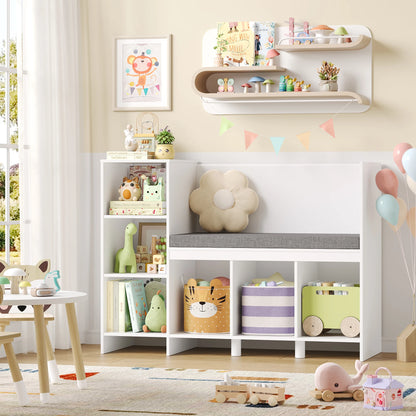 Child Rack 110 cm toys Shelf CHILDREN'S room with Pillow and 6 Shelves Child Seat Bench toys storage for Kids