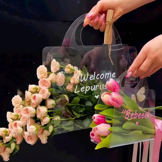 4-20PCS Flower Bag 50 Silk Clear PET Tote Bag Valentine's Day Transparent Gift Bag Simple Internet Popular Flower Packaging Bag
