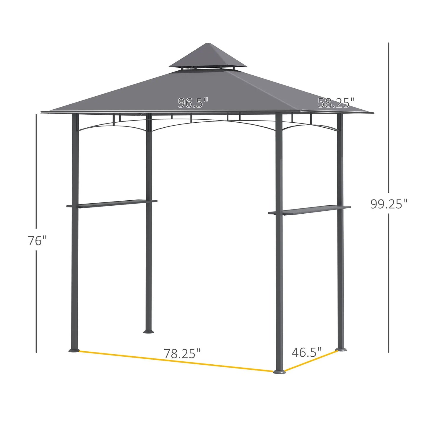 8' x 5' Grill Gazebo with Double Roof, Outdoor BBQ Canopy Gazebo with 2 Side Shelves for Patio Yard Garden Gray