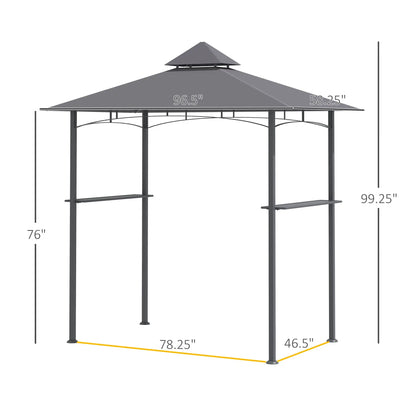8' x 5' Grill Gazebo with Double Roof, Outdoor BBQ Canopy Gazebo with 2 Side Shelves for Patio Yard Garden Gray