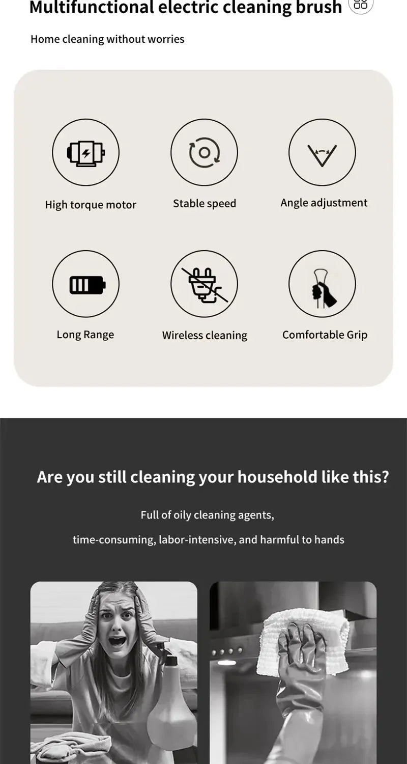 Cordless Multifunctional Electric Cleaning Brush - Spin Scrubber Portable Toilet Mop for Kitchen & Bathroom