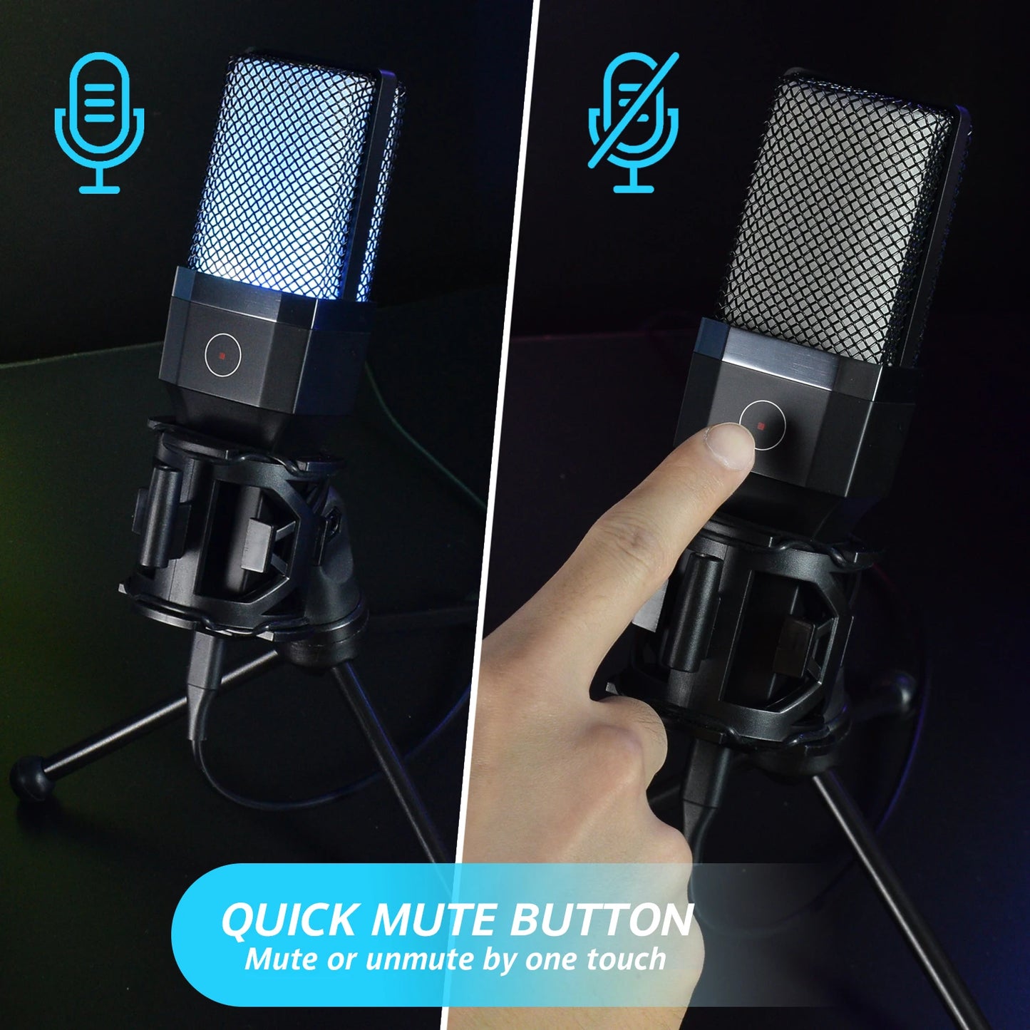 Professional Microphone Condenser Gaming Mic PC Laptop Computer USB Wired Streaming Studio Podcast Mike Kit Gamer RGB PC Karaoke