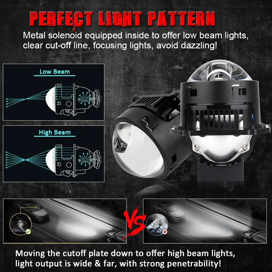 Bi LED Projector Lenses 3 Inch For Hella Headlight Hyperboloid Dual Lens High Beam Laser 6000K Auto Lamp Car Light Retrofit Kit