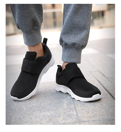 Men's Lightweight Sneakers With Hook And Loop Fastener, Casual Breathable Mesh Comfy Trendy Anti-skid Shoes For Walking