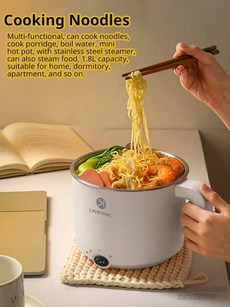 Liven Electric Multi Cooker 1.8L with 304 Stainless Steel Steamer Multifunctional Cooking Rice Porridge Noodle Mini Hot Pot 600W
