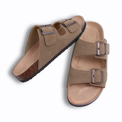 Shevalues Cork Sole Slippers For Women Men Classic Suede Summer Sandals With Arch Support Fashion Orthopedic Beach Cork Shoes
