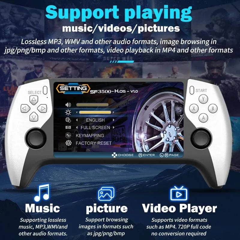 Multifunctional 5 Inch IPS HD Retro Handheld Game Console SF3500 Support Multi-System with FHD Port& Dual Core,256GB Expandable