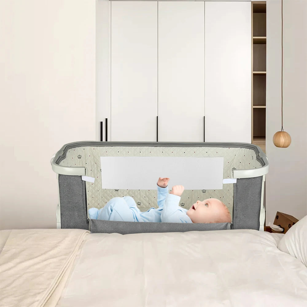 4-in-1 Baby Co-Sleeping Crib, Adjustable to 6 Positions, with Mattress, 15° Incline, Wheels with Brakes, Baby Crib 0-24 Months