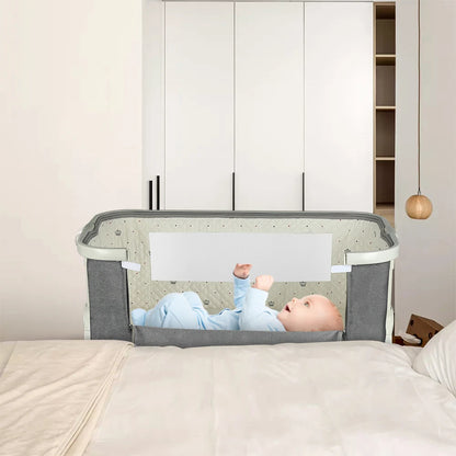 4-in-1 Baby Co-Sleeping Crib, Adjustable to 6 Positions, with Mattress, 15° Incline, Wheels with Brakes, Baby Crib 0-24 Months