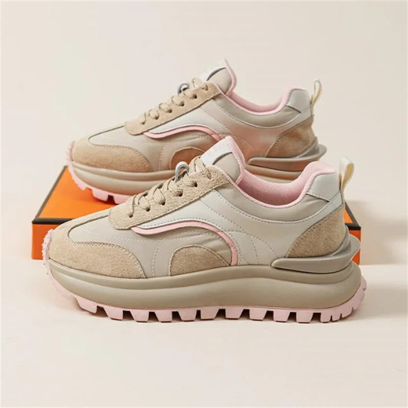 Women Sneakers Genuine Leather Platforms Ladies Casual Sports Shoes Comfy Students Sneakers Summer Popular Size 34-40