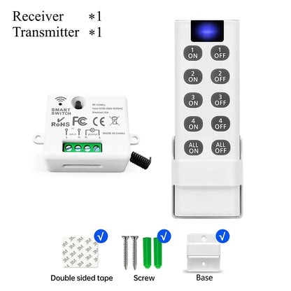 RF Wireless Smart Light Switch 433MHz 110V 220V Mini Relay Receiver Module ,4-in-1 Remote Control,For Led Light Lamp Fan ON/OFF