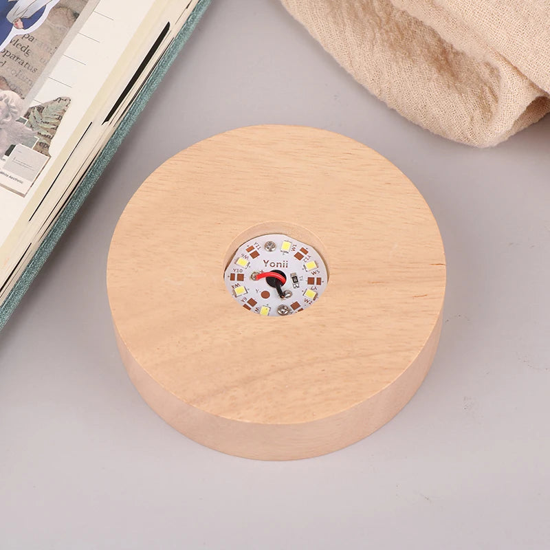 1PC Battery Operated 8/10cm Round Wooden LED Light Dispaly Base Stand Holder Table Night Lamp Base Crystal Glass Art Ornaments