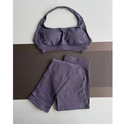 2 Pieces Yoga Gym Set Women Seamless Strappy Yoga Bra High Waist Workout Scrunch Shorts Sports Set Fitness Clothes Sportswear