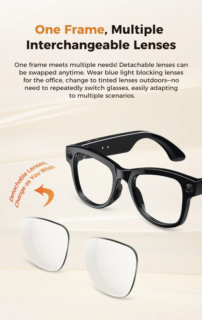 2026 New 800W Camera 3600mAh Portable Charger Smart Glasses 100+language Translation Bluetooth Call Music Player AI Chat Glasses