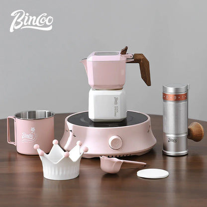 BINCOO Dual Valve Moka Pot Square Coffee Pot Espresso Pot Coffee Extraction Maker Set Electric Stove 220v Italian Home Barista