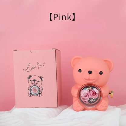 Cute Teddy Bear Design Jewelry Box for Girlfriend, Wife, Mother's Day, Birthday, Valentine's Day Surprise Heart Necklace