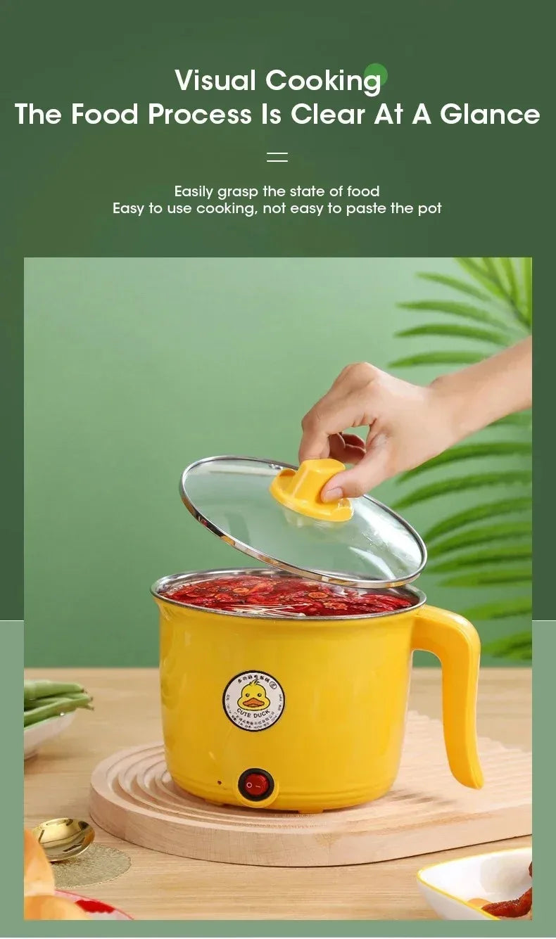 Portable Mini Electric Hot Pot 1.8L Non-stick Multifunctional Cooker for Dorm Cooking and Home Use for 1-2 People with Auto