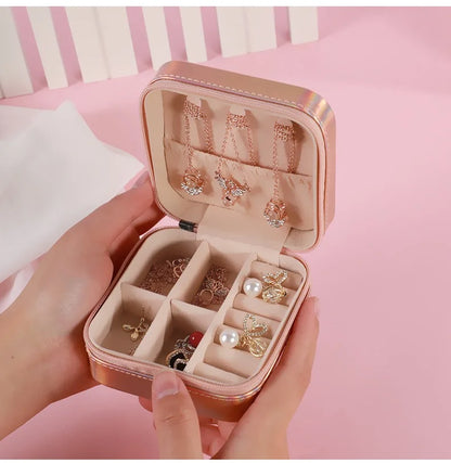 Jewelry Case Box Portable Small Travel Jewelry Organizer Necklace Earring Ring Storage Display Gift Box Travel Essentials