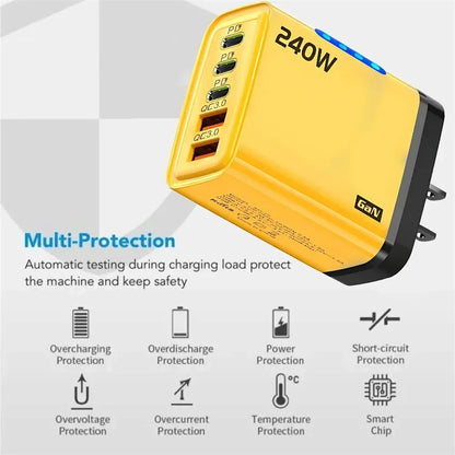 Total 240W Power GaN Charger 5 in 1 Fast Charging Charger PD Adapter For iPhone Samsung Xiaomi Huawei Laptop Tablet 2USB 3C