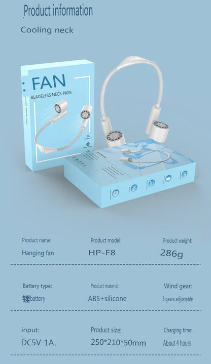Portable Lightweight Halter Neck Air Cooling Fan USB Rechargeable Outdoor Travel Sport Wearable Mini Hanging Neck Fan 3Gear Wind