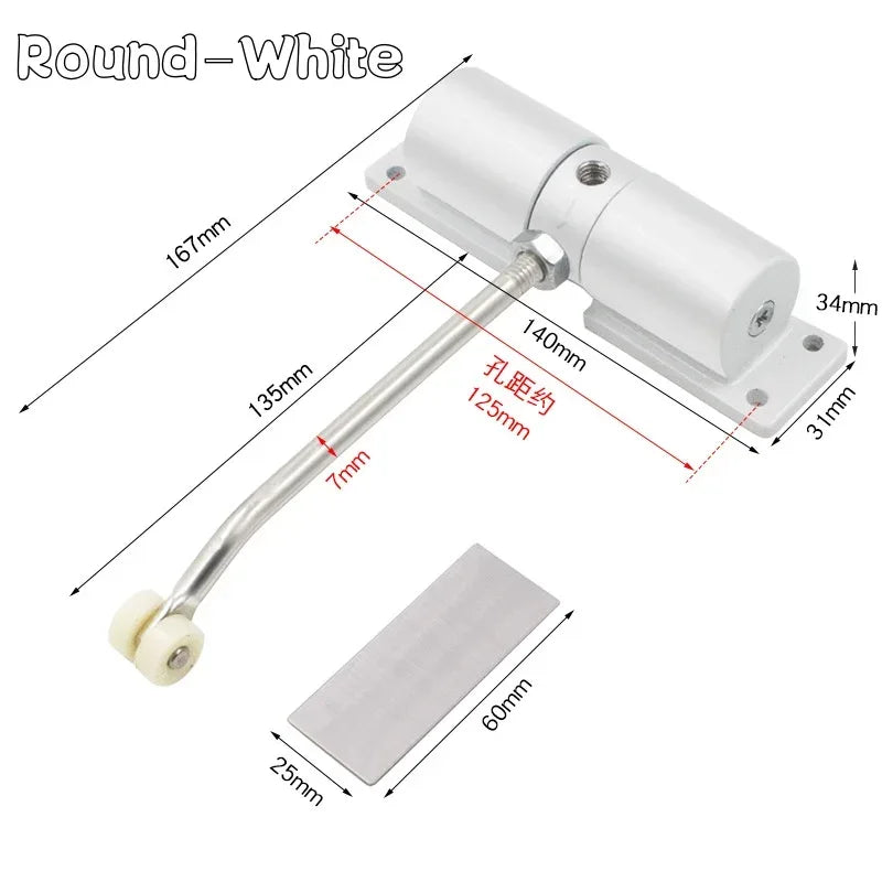180 Degree Automatic Door Closer Metal Adjustable Heavy Duty Safety Spring Silence Durable Convert Hinged Door Interior Exterior