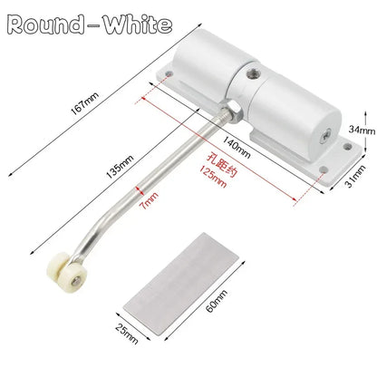 180 Degree Automatic Door Closer Metal Adjustable Heavy Duty Safety Spring Silence Durable Convert Hinged Door Interior Exterior