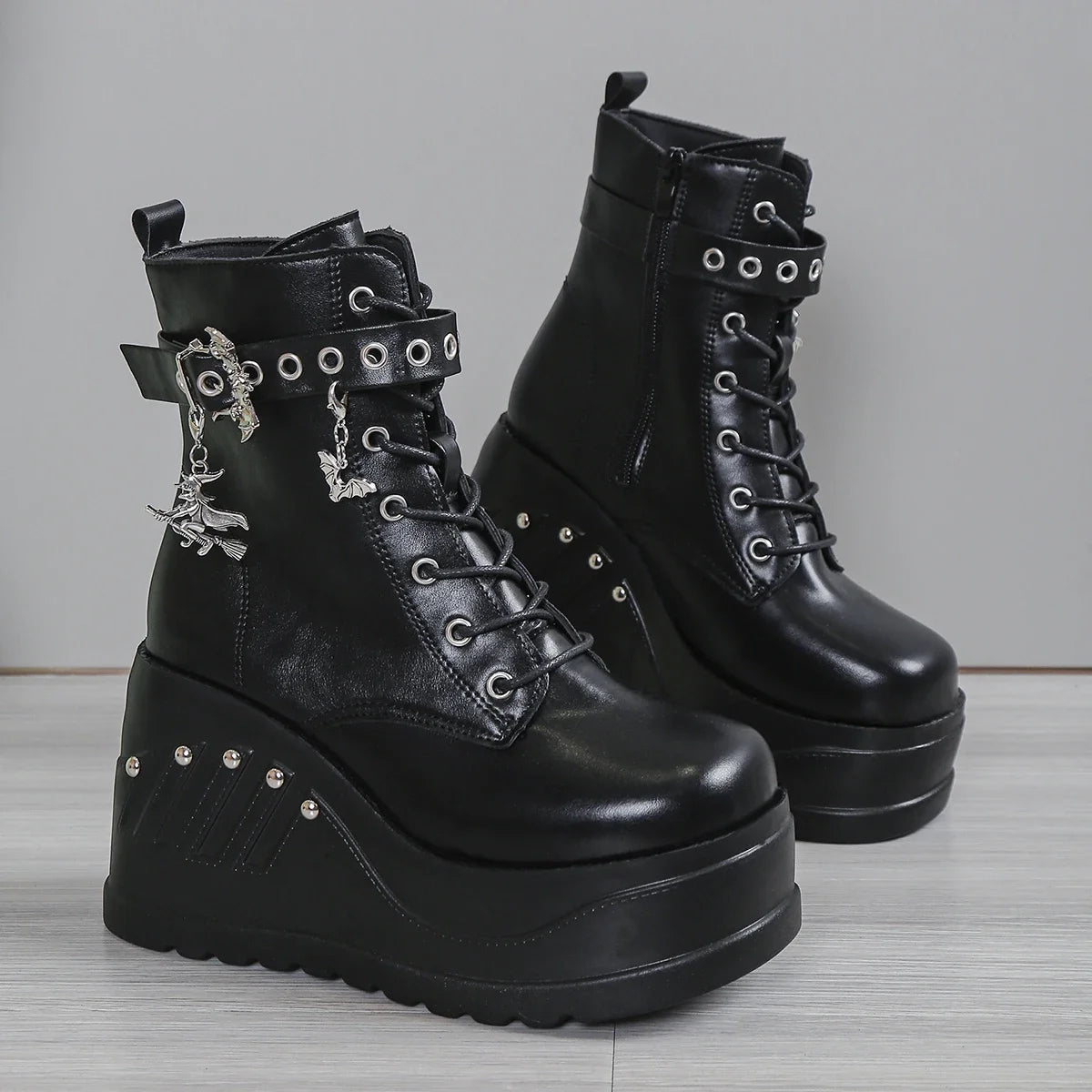 2024 New Boots for Women Fashion Hot Sale Punk Goth Platform Heels Wedge Women's Boots Casual Goth Punk Size 43 Women's Shoes