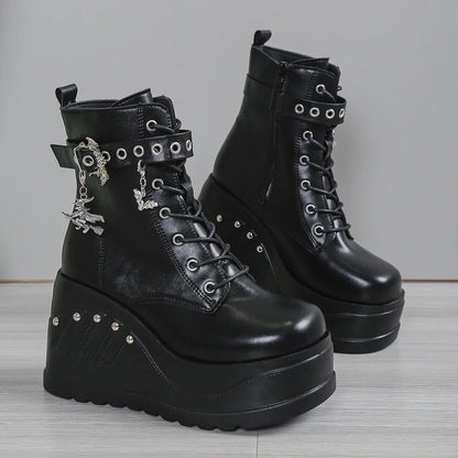 2024 New Boots for Women Fashion Hot Sale Punk Goth Platform Heels Wedge Women's Boots Casual Goth Punk Size 43 Women's Shoes