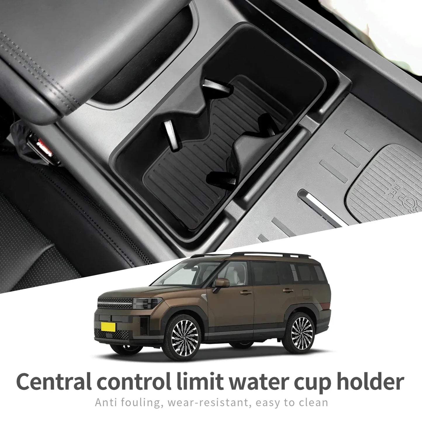 for Hyundai Santa Fe 2024 2025 Water Cup Holder Car Accessories Silicone Shock-Absorbing Drinks Holder Storage Box Tidying Tray