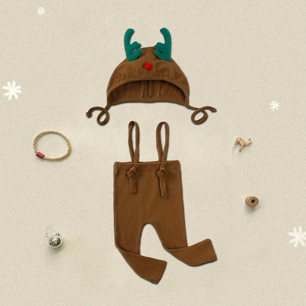 2025 Christmas Costumes Newborn Knit Pants with Hat Baby Boys Girls Trousers Clothes Infant Leggings Clothing Toddler Outfits