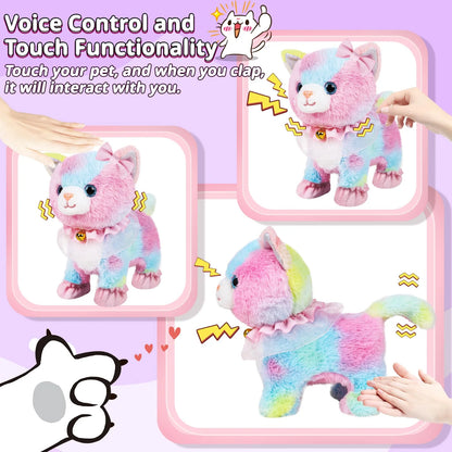 Interactive Walking Toy Cat for Kids Touch & Voice Controlled with Remote Leash And Waggling Tail Ideal Birthday Or Gift