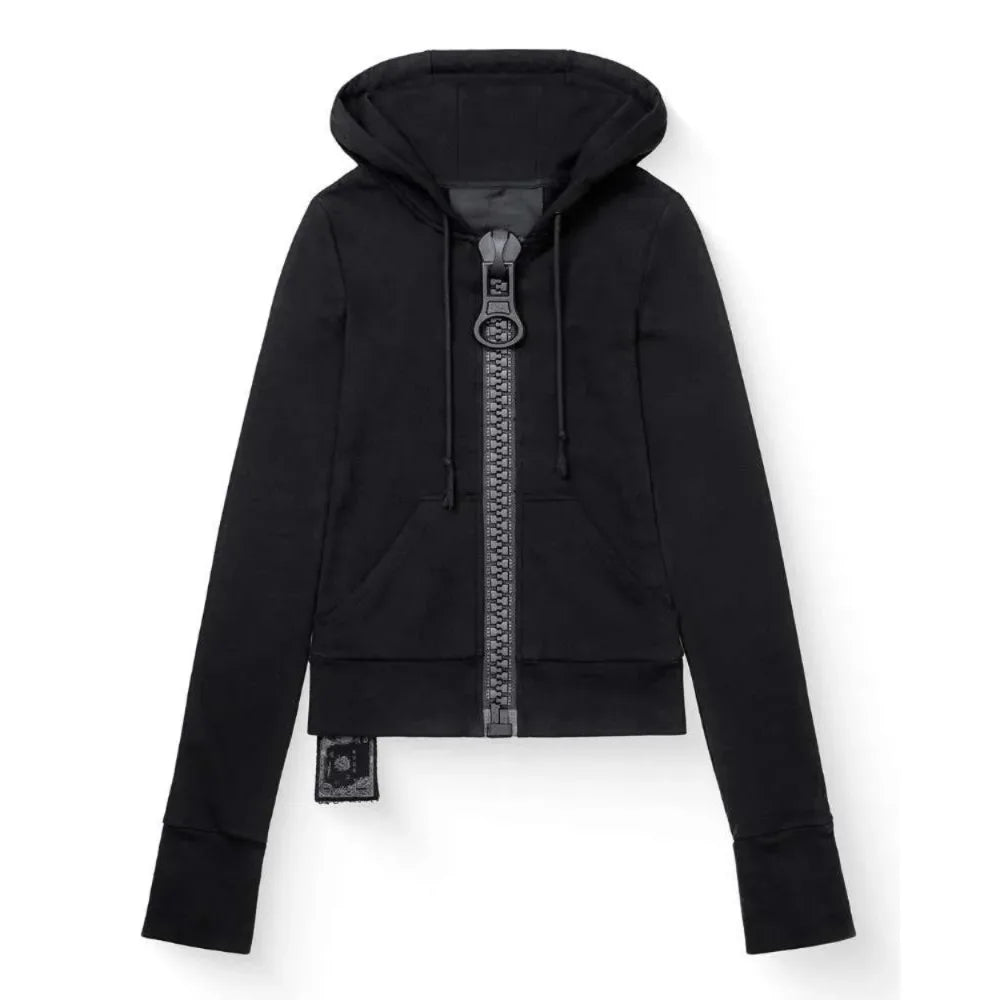 Y2K street Harajuku loose oversized zipper multi-pocket hoodie American fashion trend solid color oversized hoodie for women