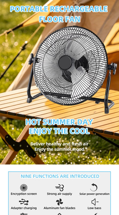 14 Inch Brushless Motor Floor Fan Strong Wind Electric Fan Portable Rechargeable with 15600mAh Battery for Outdoor Camping