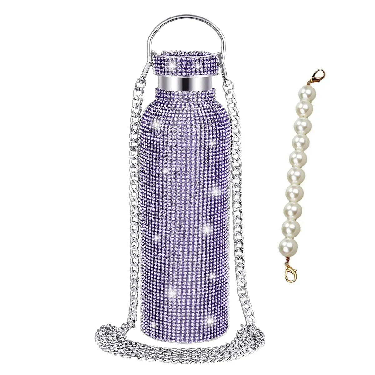 350/500/750/1000ml Luxury Rhinestone Thermos Bottle 2pcs Chain Portable Water Bottle Double Wall Stainless Steel Thermal Flask