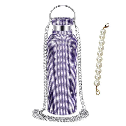 350/500/750/1000ml Luxury Rhinestone Thermos Bottle 2pcs Chain Portable Water Bottle Double Wall Stainless Steel Thermal Flask