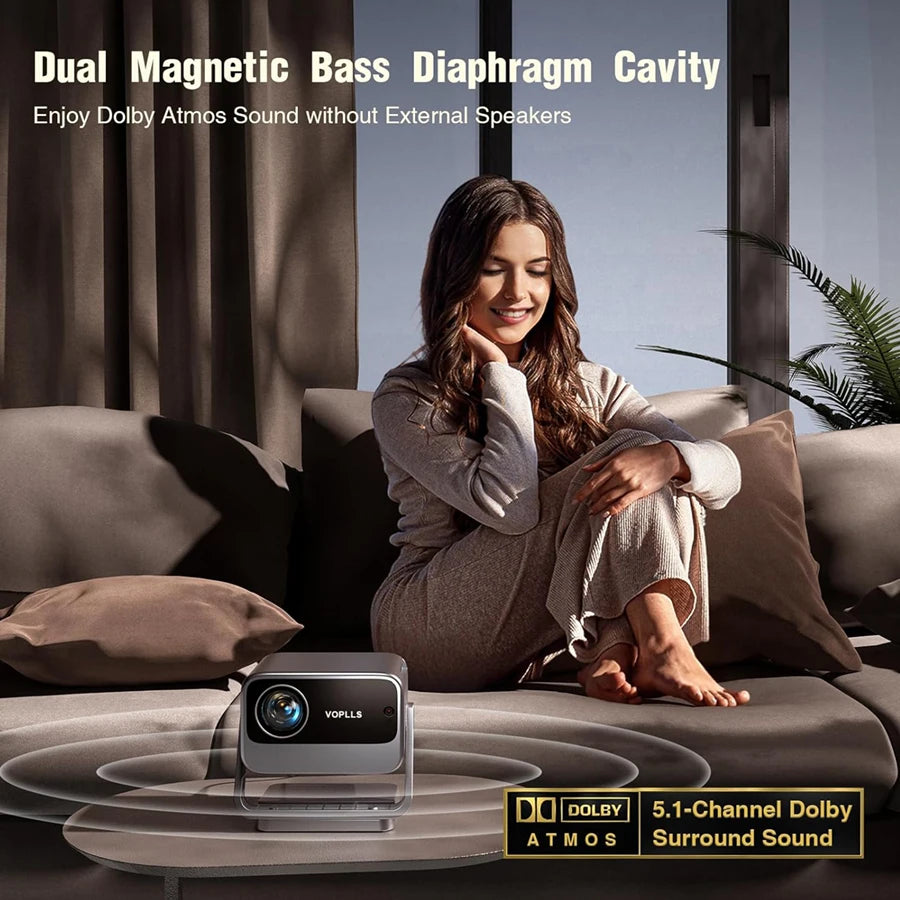 Mini 4K Projector Wall Projector, Portable Outdoor Movie Projector with Built-in Wi-Fi, Speaker & Digital Keystone, HDMI/BT,