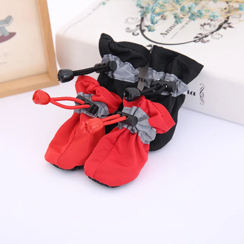 4pcs Antiskid Puppy Shoes Waterproof Winter Pet Dog Anti-slip Rain Snow Boots Footwear Thick Warm For Prewalkers Socks Booties