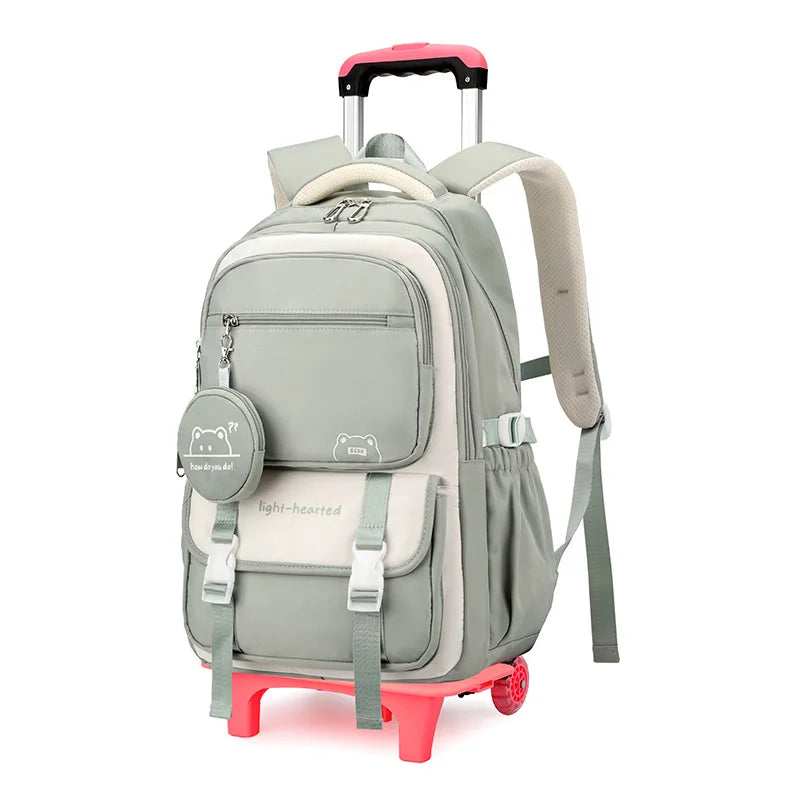 Children School Backpack Trolley Bag with Wheels Students Backpack Book Bag Rolling School bag for Girls Kids Wheeled Backpack