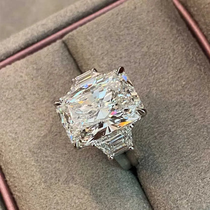 BXINY Luxury 10CT Radiant/Emerald Cut Moissanite Rings 100% S925 Silver 3-Stone Ice-cut Diamonds Women Men Wedding Bands Jewelry