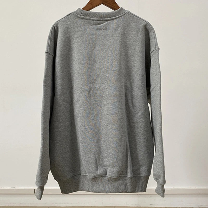 Women's sweatshirt for autumn and winter 2025, comfortable and casual round neck long sleeved gray warm pure cotton sportswear