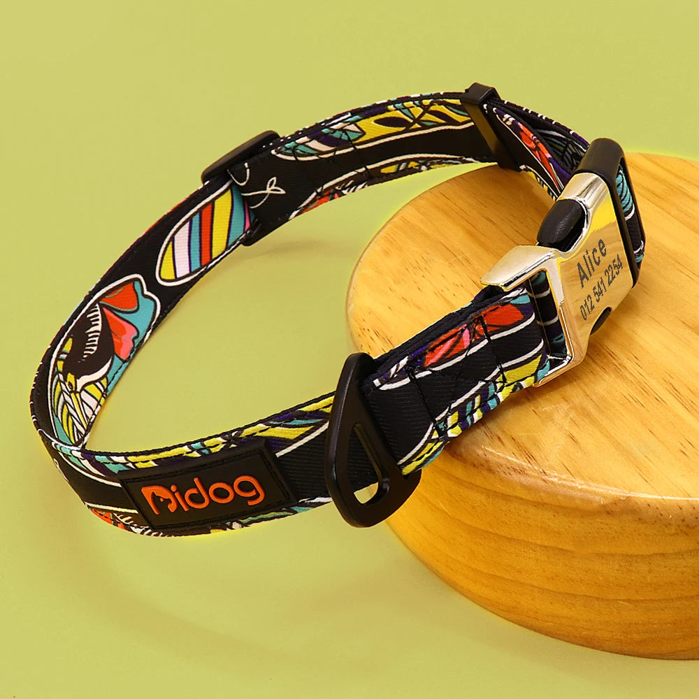 Custom Large Dog Collar Cute Print Personalized Pet Collar Nylon Puppy Dogs ID Collars Engraved Name for Small Medium Large Dog